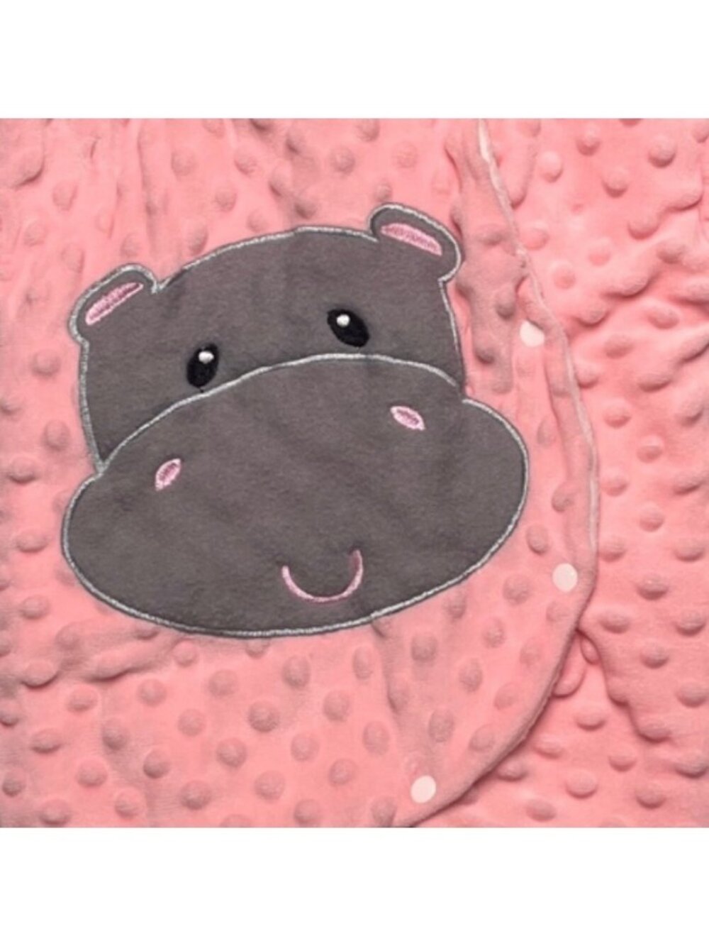 Pink Hippo Hooded Fleece Lined Bunting Suit With Ears & Snap Closure - Picture 5 of 6